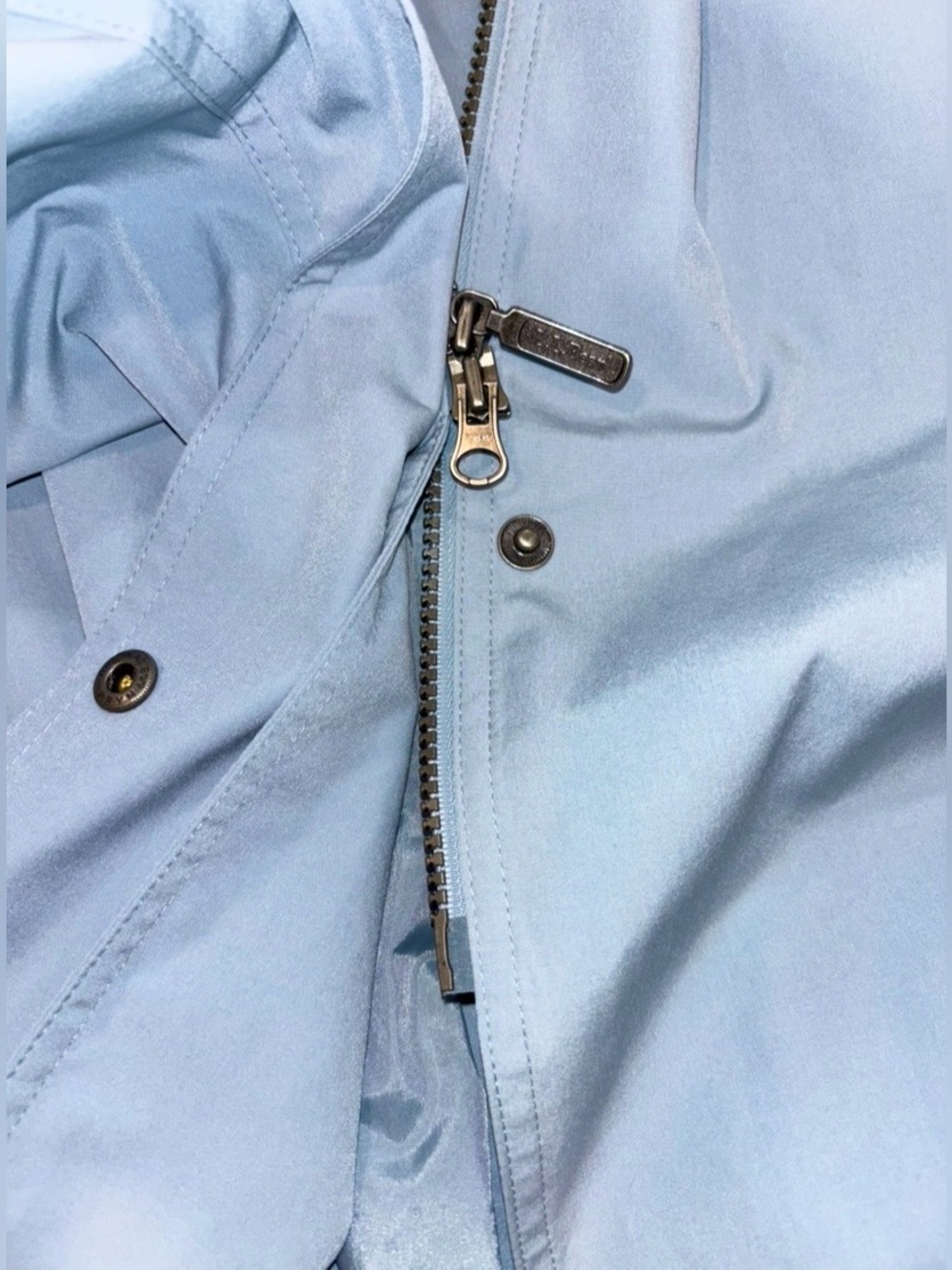 Vintage 80s L.L. Bean Full Length Raincoat Light Blue Hooded Long Trench Coat XL - Picture 10 of 16